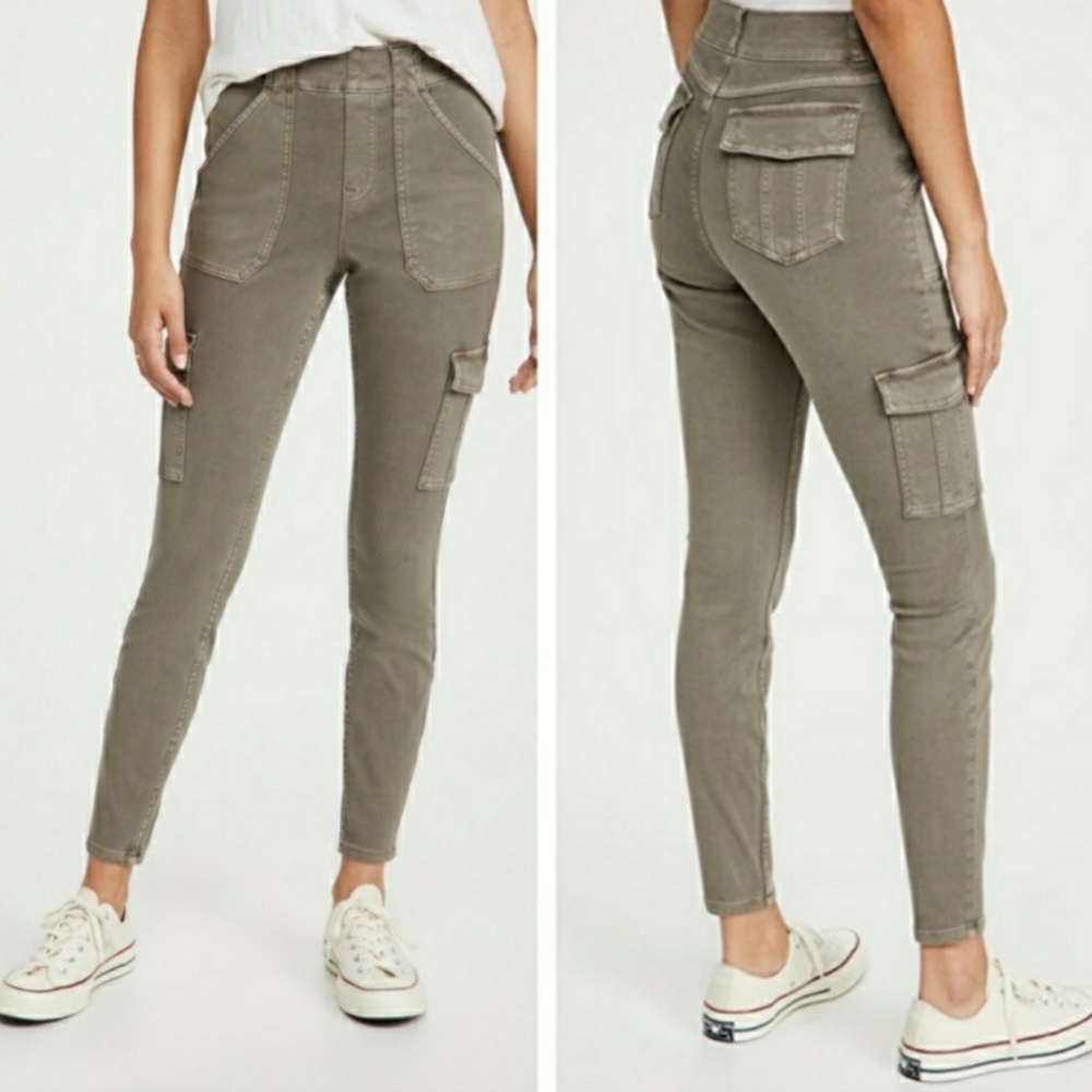 Spanx Womens Twill Ankle Cargo Skinny Pants Pull On Size M Elastic Waist Comfort